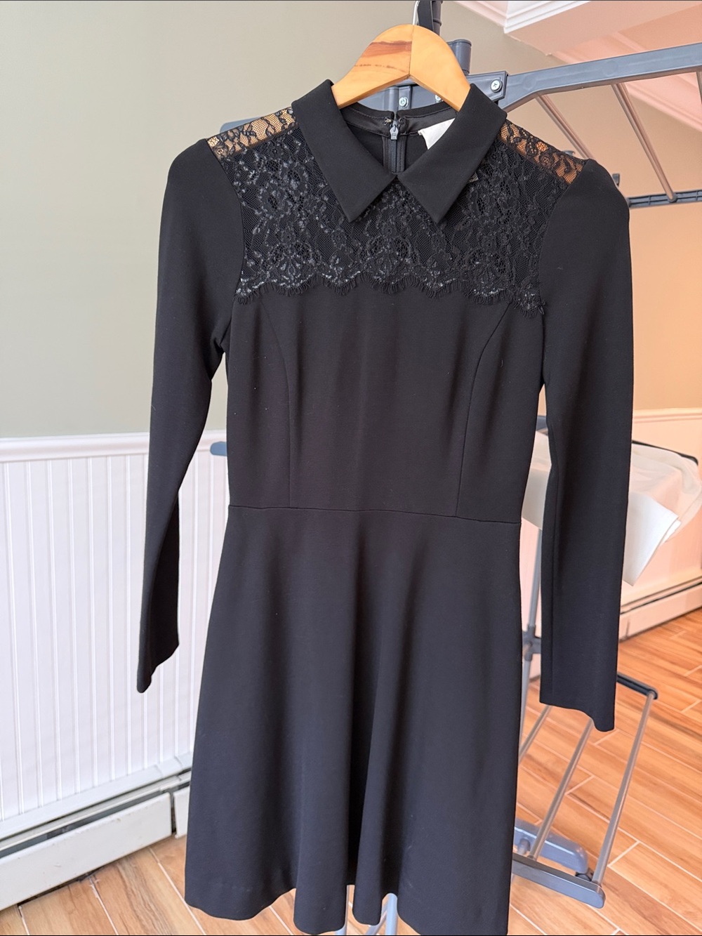 ERIN by Erin Fetherston Black Long-Sleeve Lace Yoke Fit-and-Flare Dress